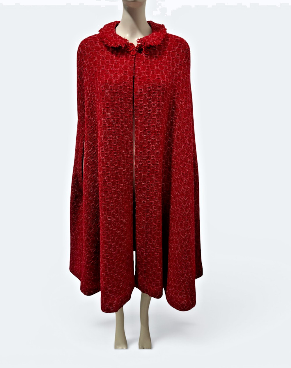 Vintage 60s Full Swing Red Cape Tweed High Collar OS MOD GORGEOUS Party Cocktail
